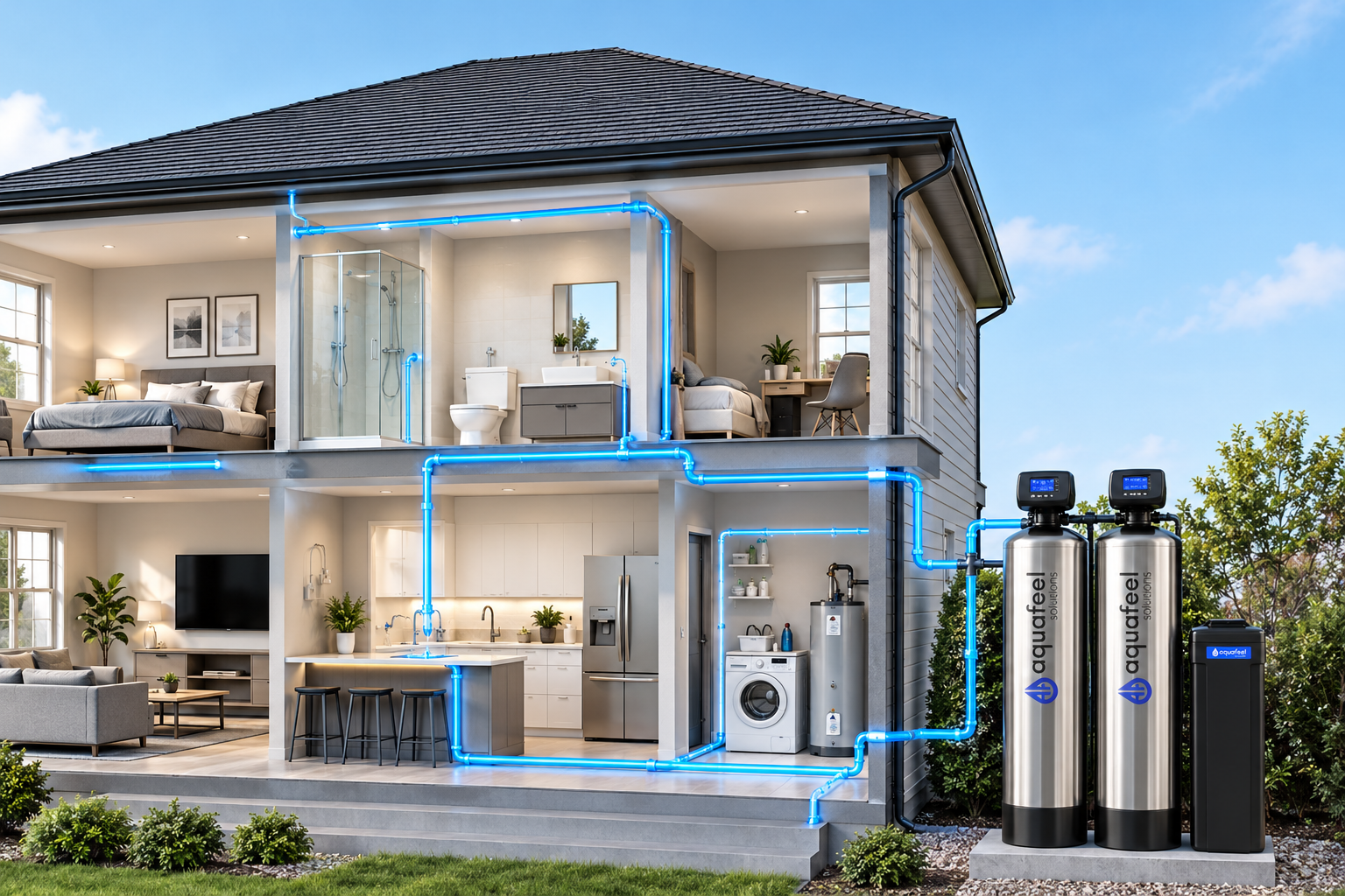 Casa con sistema de tratamiento de agua para todo el hogar